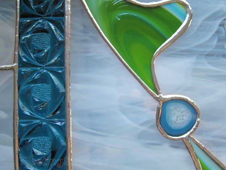 Turquoise Stained Glass Panel Blue Green Abstract Stain Glass Sun Catcher Free Shipping in US