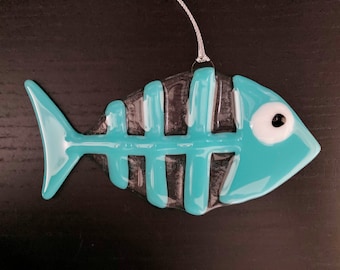 Skeleton Fish Suncatcher, Window Ornament, Fishing Window Hanging