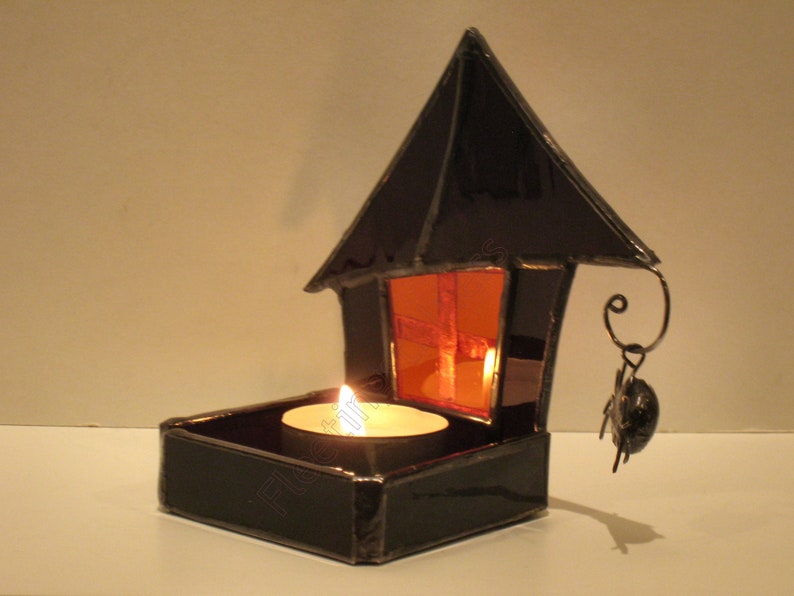 Stained Glass Candle Holder Halloween Decor Goth Purple Orange Etsy
