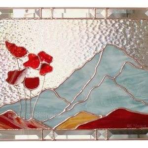 Mountain Poppies Stained Glass Panel, Window Panel Custom Stained Glass image 2