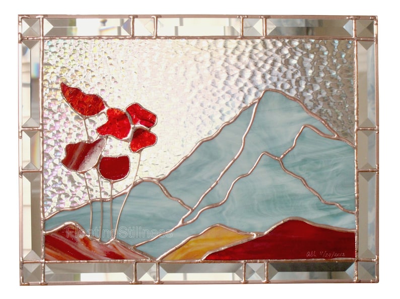 Mountain Poppies Stained Glass Panel, Window Panel Custom Stained Glass image 2