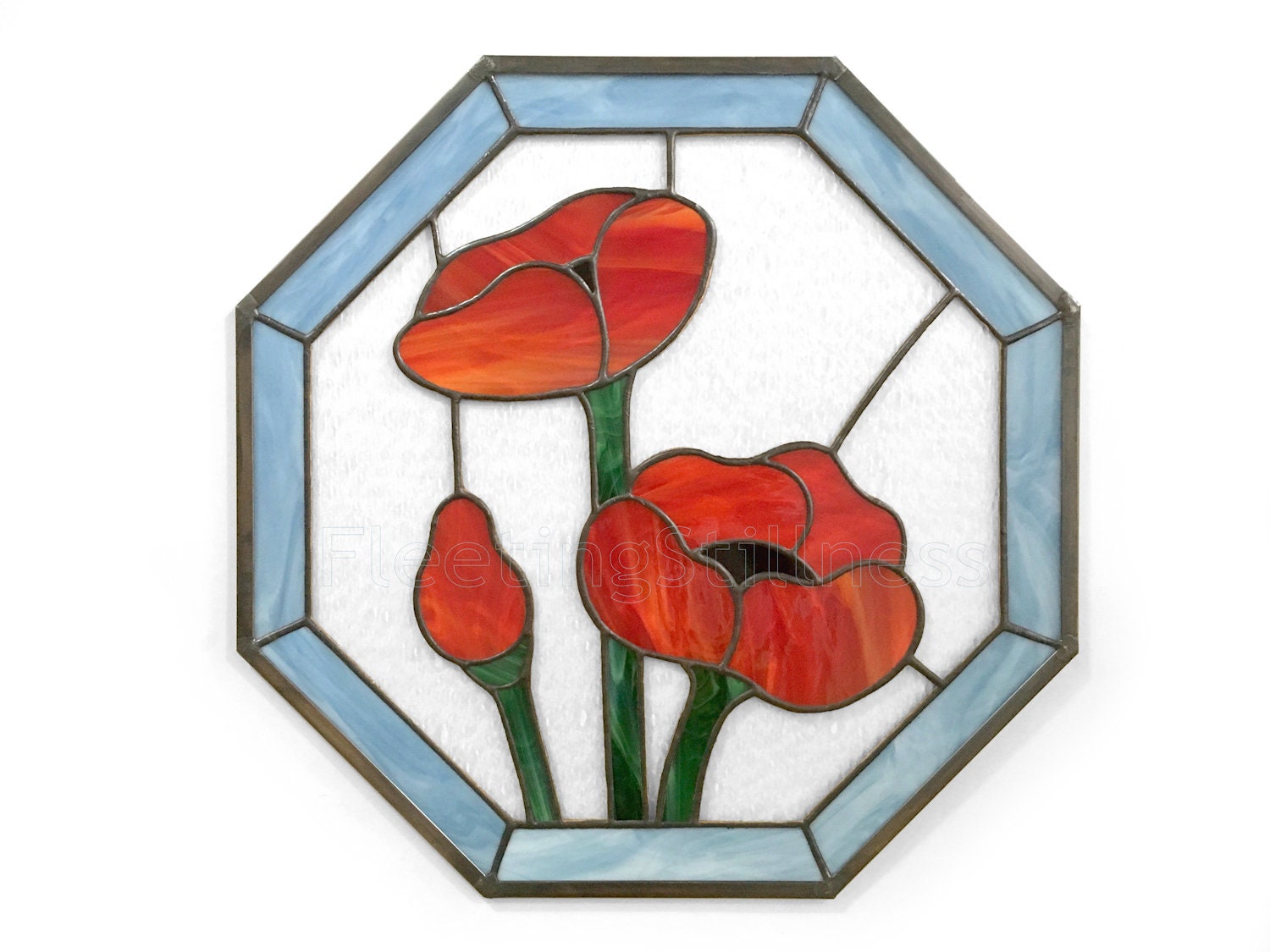 Poppies Stained Glass Panel Red Poppy Stain Glass Window Panel Etsy