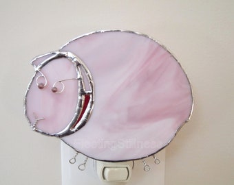 Pink Sheep Night Light, Child Stained Glass Nursery Night Light Gift