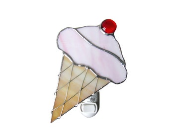 Ice Cream Cone Stained Glass Night Light, Nursery Night Light Wall Plug In