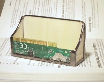 Business Card Holder Circuit Board Geekery Mens Gift Stained Glass