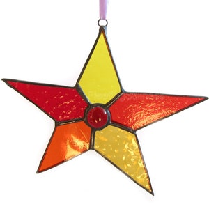 Star Suncatcher, Red Window Hanging, Stained Glass Sun Catcher image 3