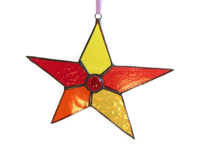 Star Suncatcher, Red Window Hanging, Stained Glass Sun Catcher image 3