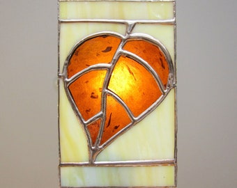 Leaf Stained Glass Night Light, Amber Brown Nightlight, Wall Plug In