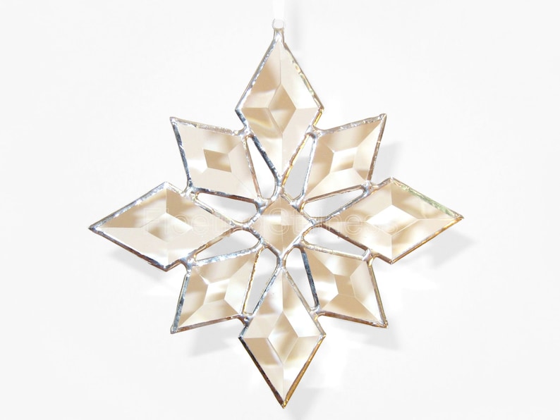 Star Suncatcher Beveled Glass Christmas Snowflake Window Hanging Gift image 3