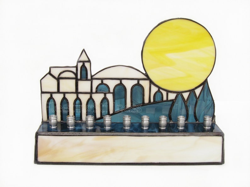 Hanukkah Menorah Candle Holder Glass Menorah Judaica Jerusalem Etsy