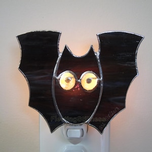 Halloween Bat Night Light, Dark Blue Black Stained Glass Nightlight image 1