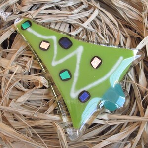 Set of 3 Christmas Tree Ornaments Fused Glass Party Favor image 2