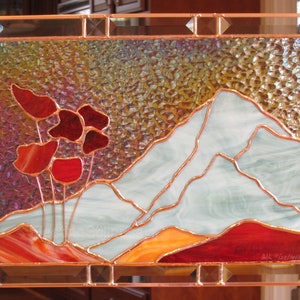 Mountain Poppies Stained Glass Panel, Window Panel Custom Stained Glass image 5