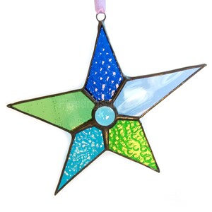 Blue Green Window Hanging, Stained Glass Star Suncatcher image 2