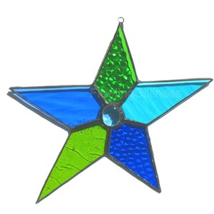 Blue Green Window Hanging, Stained Glass Star Suncatcher image 4