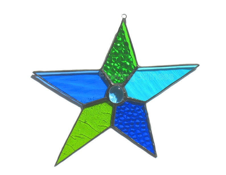 Blue Green Window Hanging, Stained Glass Star Suncatcher image 4