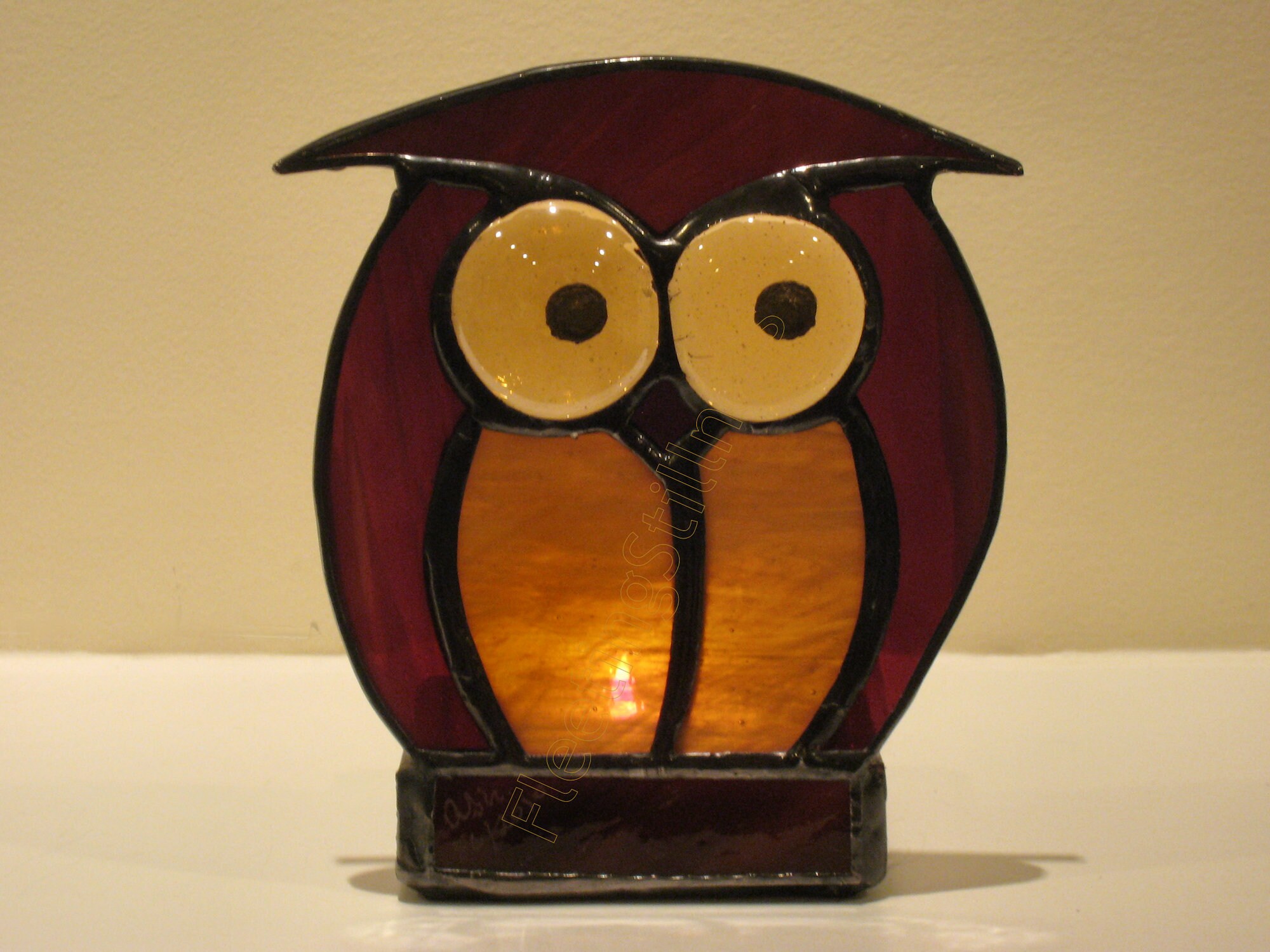 Candle Holder Tea Light Stained Glass Votive Owl Gift Amber