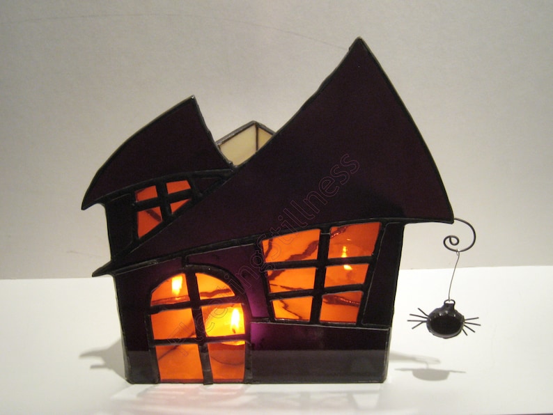 Halloween Decor Stained Glass Candle Holder Large Haunted Etsy