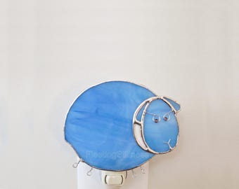 Blue Sheep Night Light, Glass Nursery Nightlight Gift