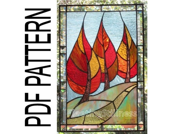 Stained Glass Pattern - Fall Trees Flaming September Window Panel