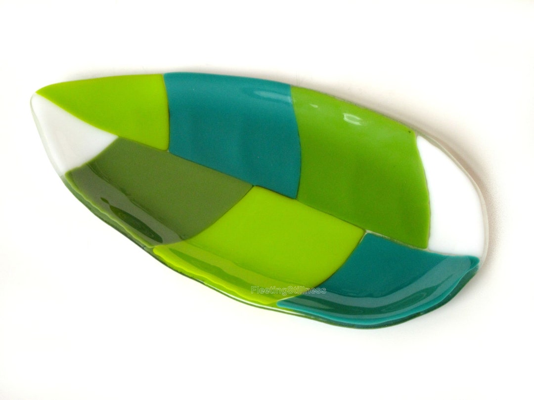 Green Leaf Fused Glass Platter Art Glass Plate Mid Century Etsy
