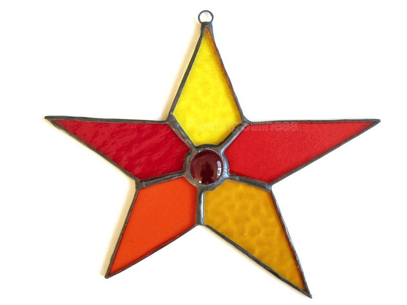 Star Suncatcher, Red Window Hanging, Stained Glass Sun Catcher image 5