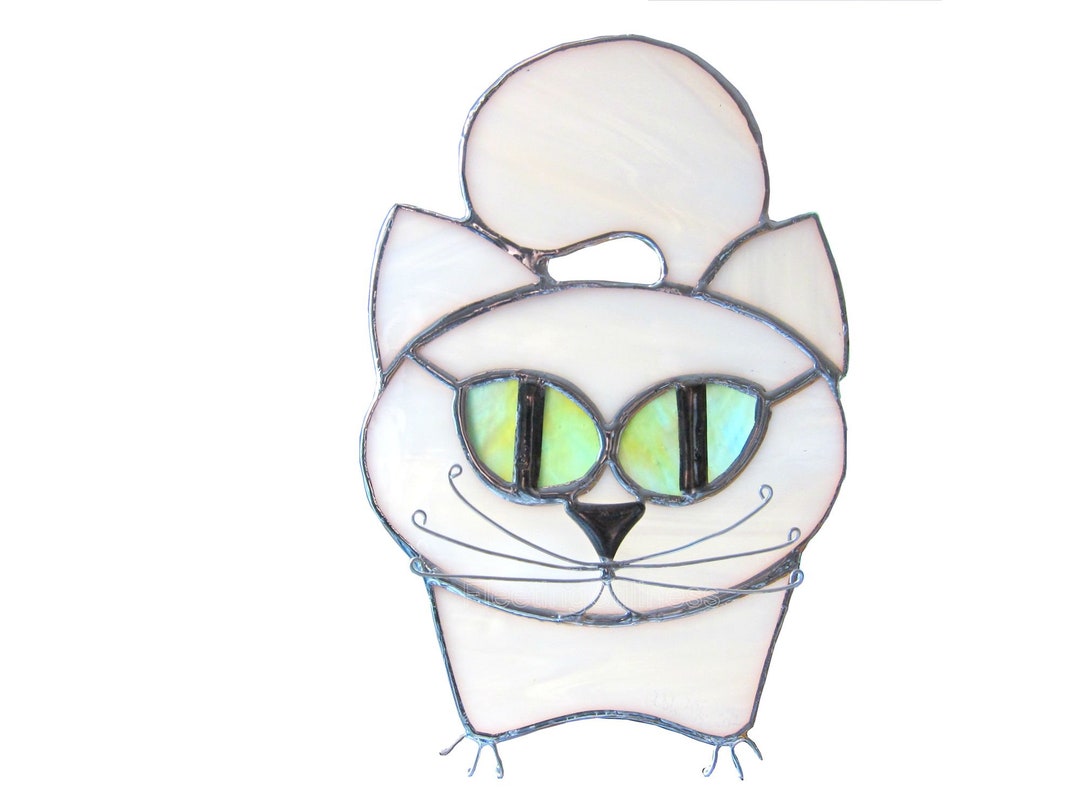White Cat Stained Glass Suncatcher Window Hanging Handmade - Etsy