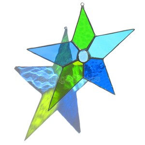 Blue Green Window Hanging, Stained Glass Star Suncatcher image 3