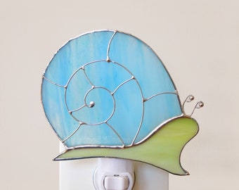 Blue Snail Nursery Night Light, Stained Glass Night Light