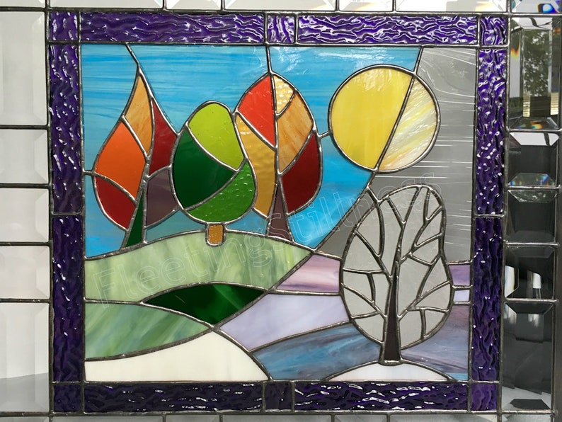 Stained Glass Panel Change of Seasons Colorful Stain Glass Etsy