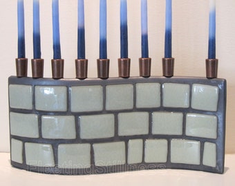 Menorah The Wailing Wall Hanukkah Silver Beige Bronze