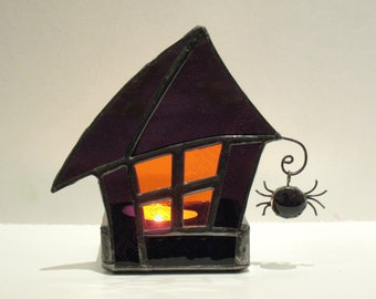 Halloween Decor Candle Holder, Spooky Haunted House Decoration Gift Purple Orange