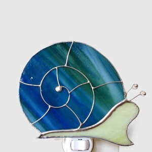 Snail Night Light, Blue Green Nursery Nightlight Stained Glass Green Blue
