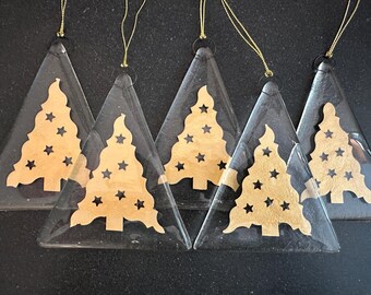 ONE Gold Christmas Tree Fused Glass Ornament Winter Holidays Home Holiday Decor Party Favor