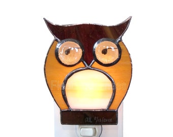 Owl Stained Glass Night Light, Child Nursery Nightlight