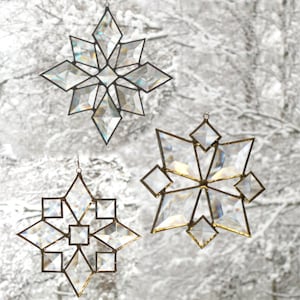 Star Sun Catcher SET of 3, Gift Beveled Glass Snowflake Window Hanging Gift image 3