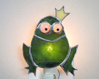 Frog Princess Night Light Stained Glass Nursery Nightlight