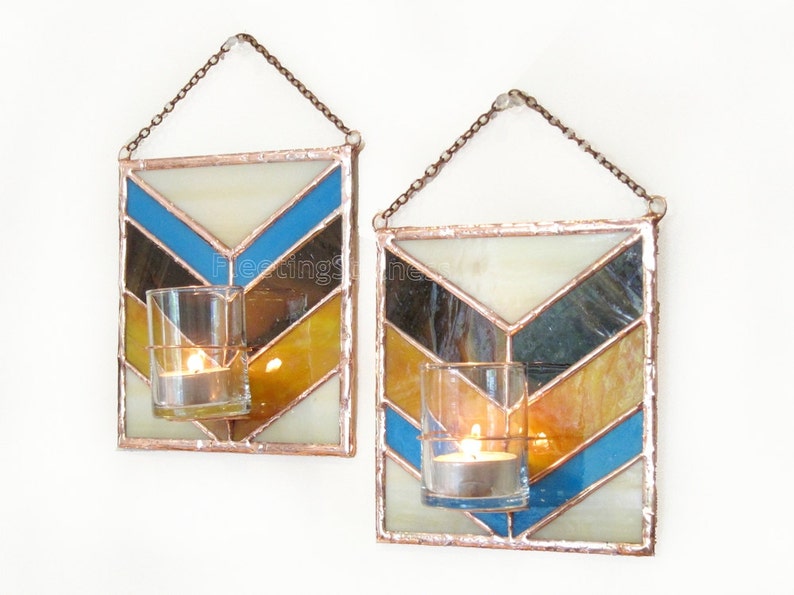 Candle Holder PAIR Wall Candle Holder Bud Vase Chevron Brown Etsy