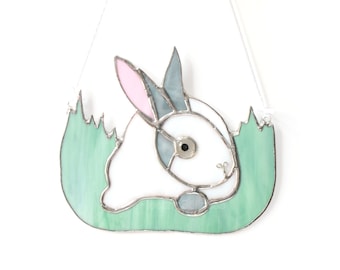 Bunny Rabbit Stained Glass Suncatcher, Easter Bunny Window Hanging