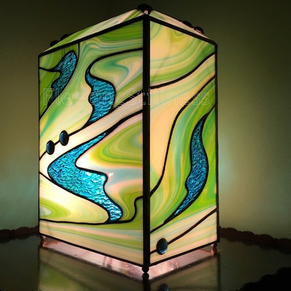 Ocean Treasure Stained Glass Lamp Green Blue White Turquoise