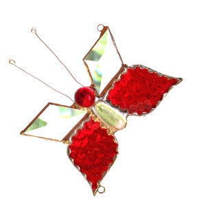 Red Stained Glass Suncatcher Gift Butterfly Window Hanging Sun Catcher