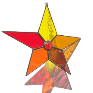 Star Suncatcher, Red Window Hanging, Stained Glass Sun Catcher image 2