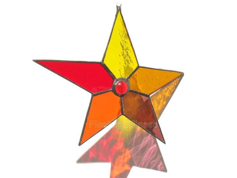 Star Suncatcher, Red Window Hanging, Stained Glass Sun Catcher image 2