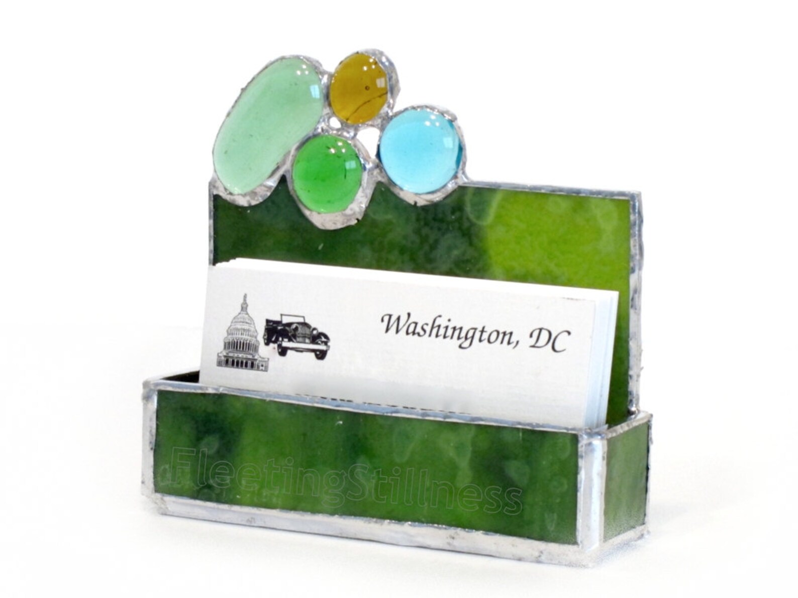 Business Card Holder Stained Glass Green Etsy