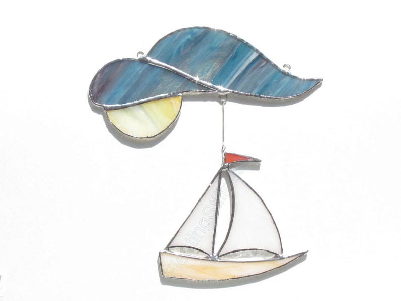 Sailboat Stained Glass Suncatcher Sailing Decor image 1