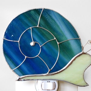 Snail Night Light, Blue Green Nursery Nightlight Stained Glass image 1