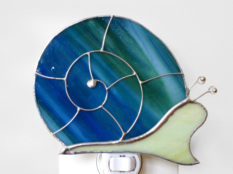 Snail Night Light, Blue Green Nursery Nightlight Stained Glass image 1