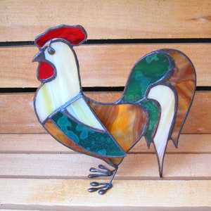 Stained Glass Rooster Rustic 3D Ornament Stand-Up image 1