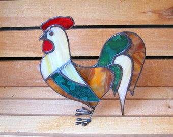 Stained Glass Rooster Rustic 3D Ornament Stand-Up