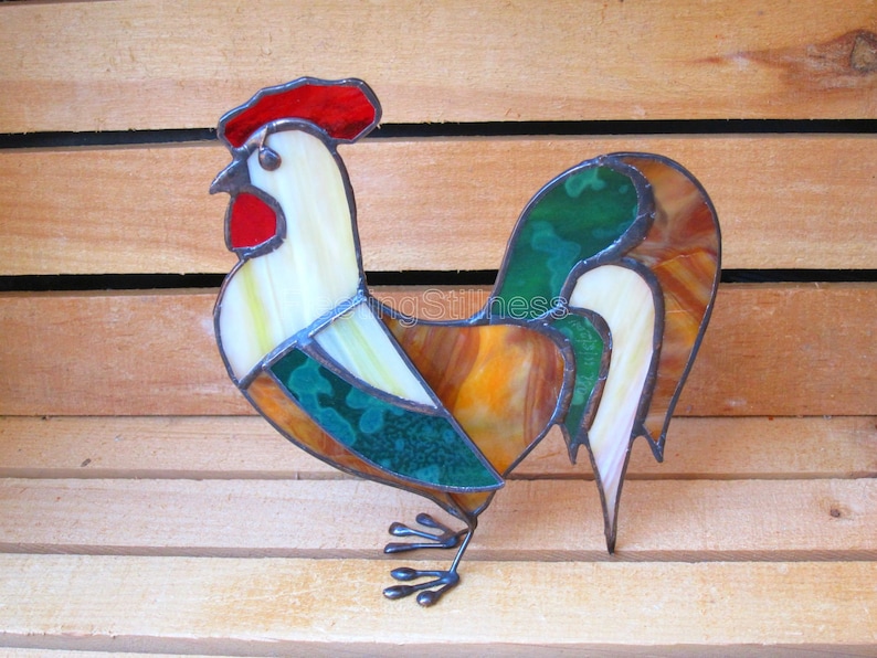 Stained Glass Rooster Rustic 3D Ornament Stand-Up image 1